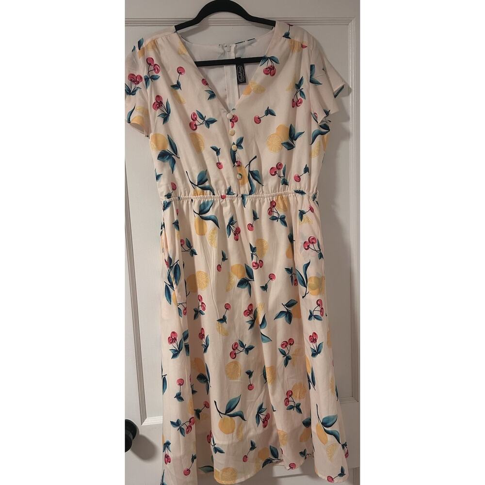Voodoo Vixen Cherry Lemonade Swing Dress XXL Pinup Spring Summer 1950’s Pockets - Picture 11 of 16